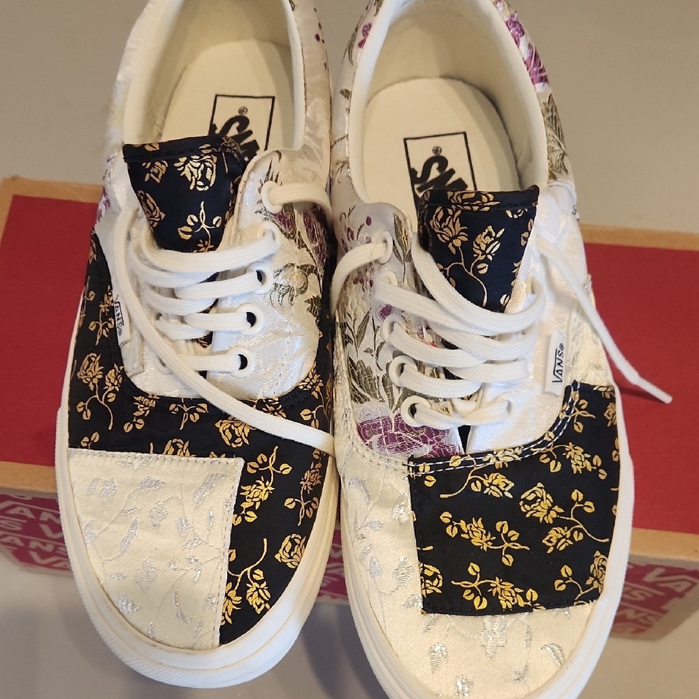 Vans White and Black Floral Patchwork Sneakers - Picture 4 of 5